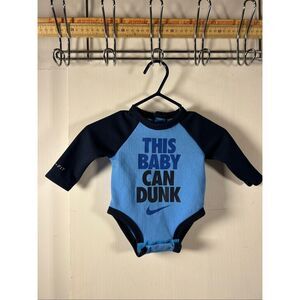 Nike dri fit infant bodysuit blue "This‎ Baby Can Dunk" Swoosh